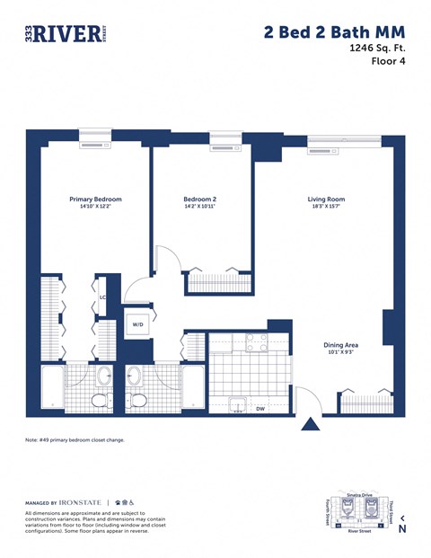 Floor plan for 2 beds, 2 baths, 1246 sqft